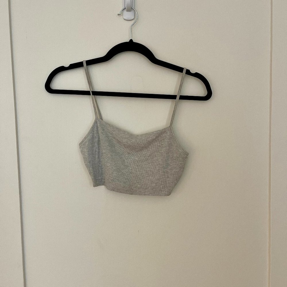 Joah Brown square neck tank bra - gray rib size M/L